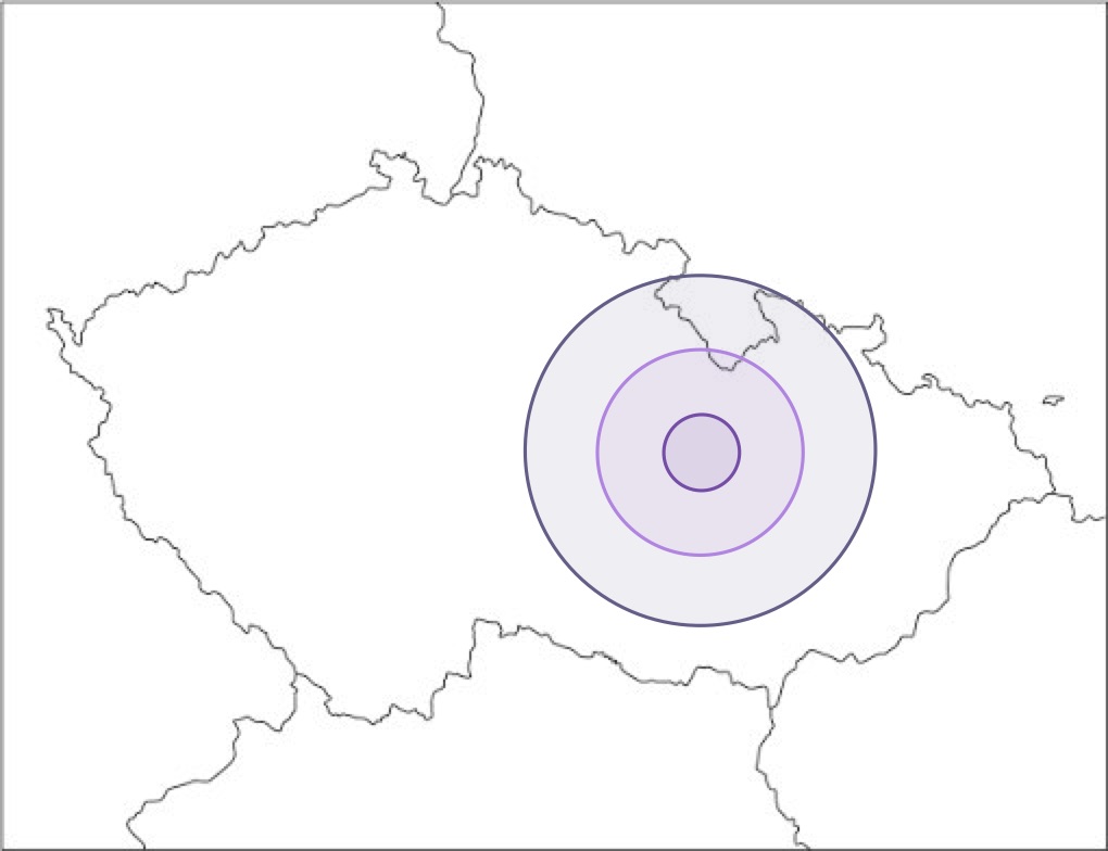 Mapa dojezdové vzdálenosti od Svitav